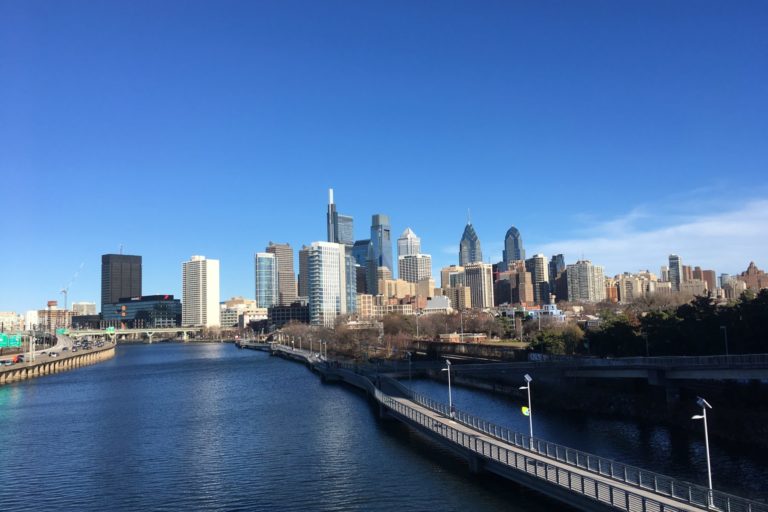 Philadelphia skyline from the south street bridge