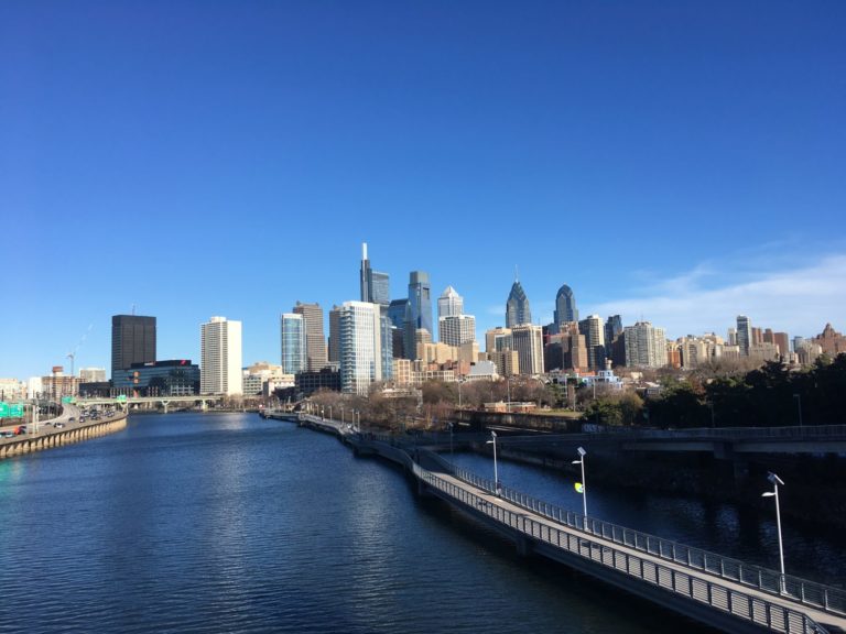 Philadelphia skyline from the south street bridge