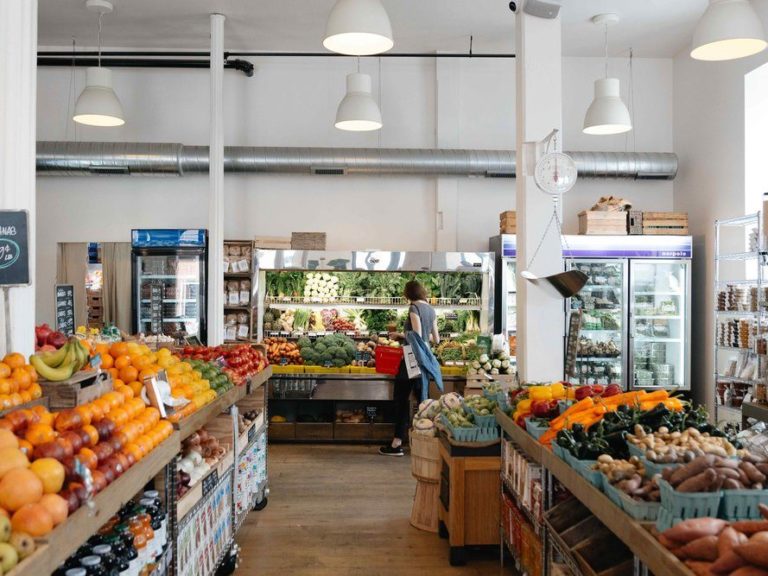 Produce bins in a grocery